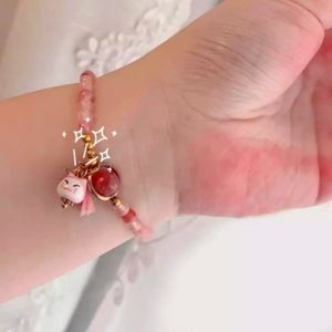 Pink ceramic lucky cat bracelet